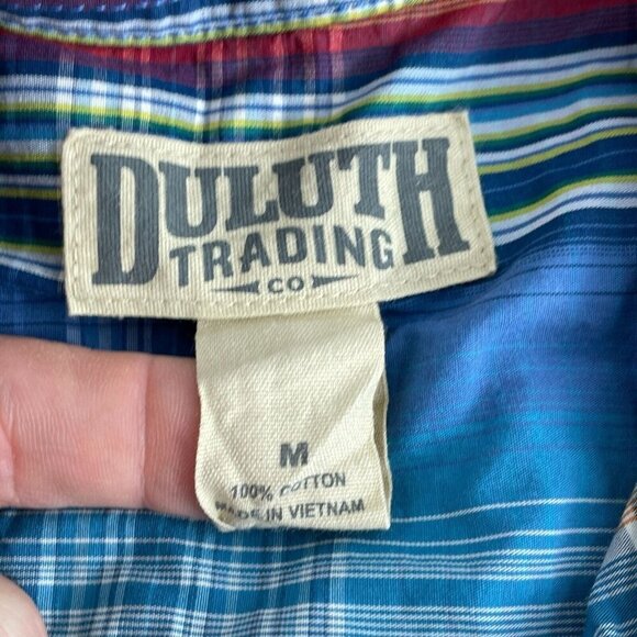 Duluth Trading Co Mens Blue Plaid Short Button-Up Shirt M 100% Cotton 3927 - Picture 3 of 7